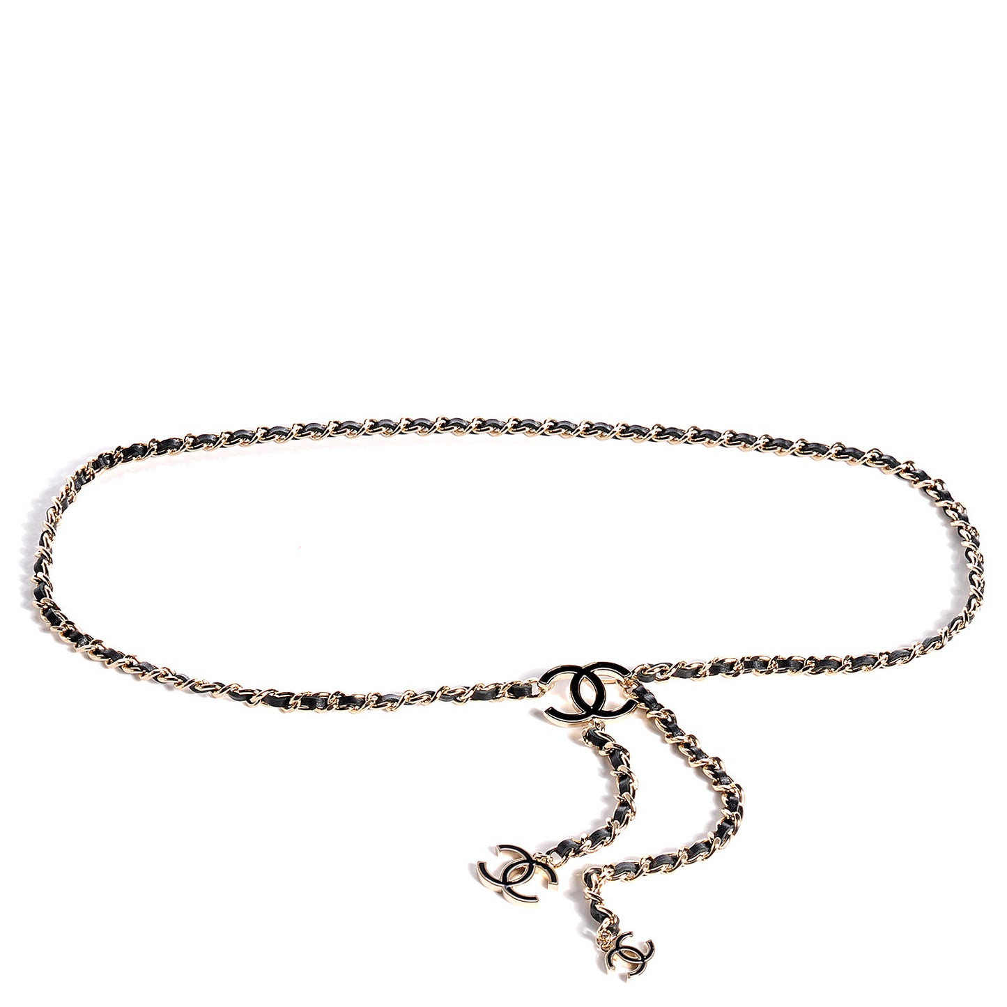 Leather Chain CC Belt Black Gold