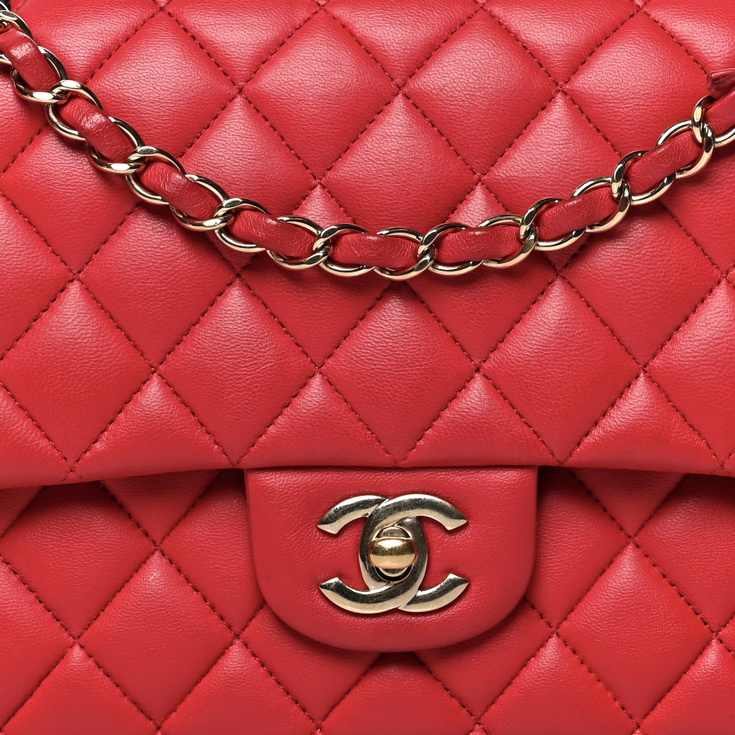 Lambskin Quilted Medium Double Flap Red
