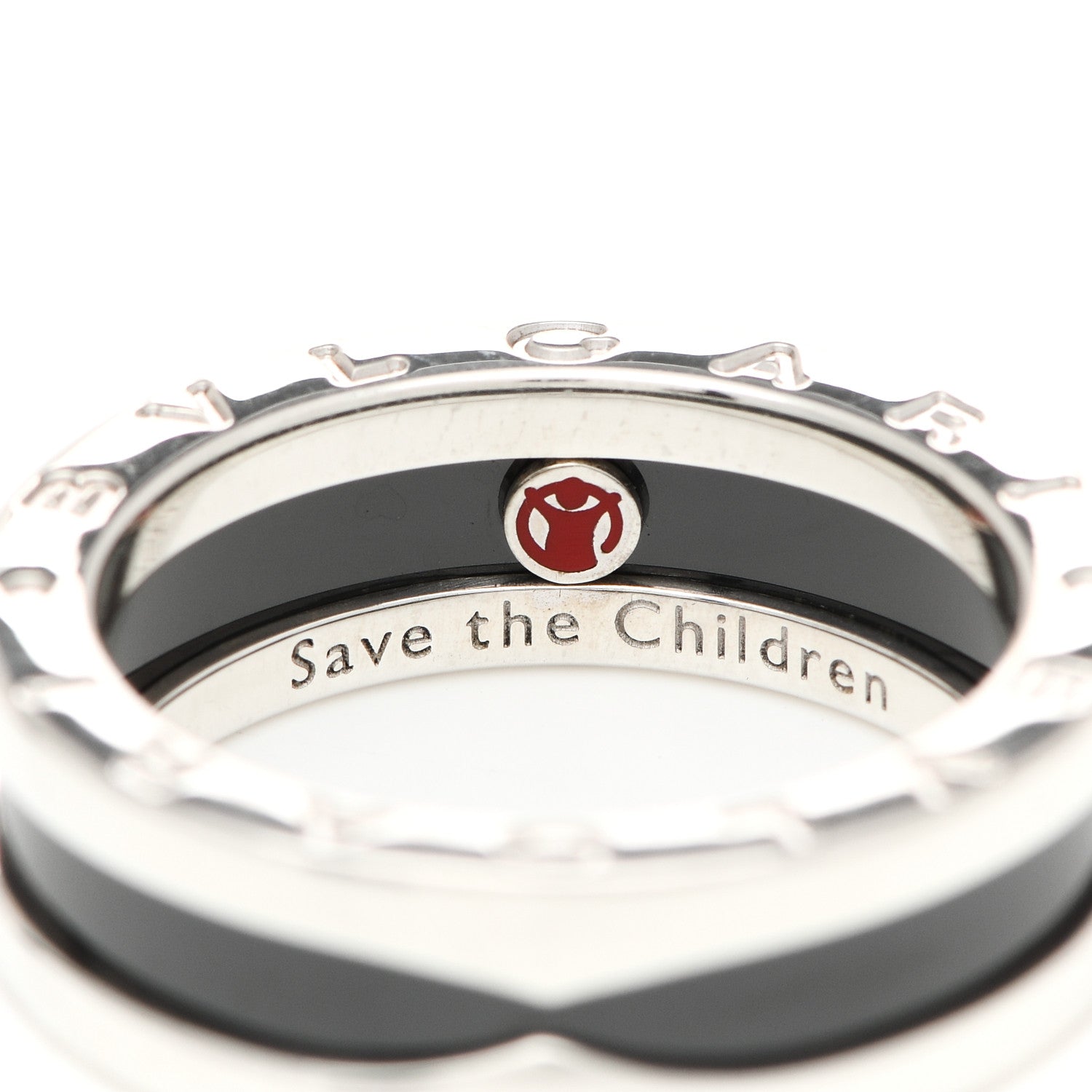 Bulgari Sterling Silver Ceramic Save The Children One-Band Ring 55 7.25 7 of 8
