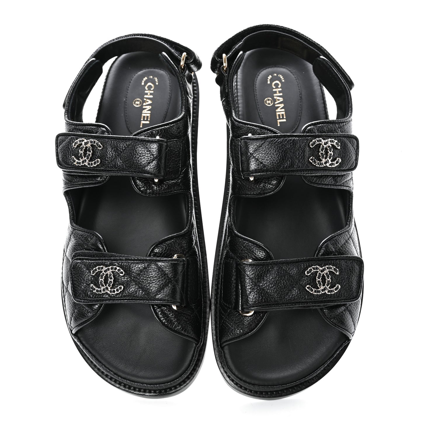 Grained Calfskin Velcro Dad Sandals 38.5 Black