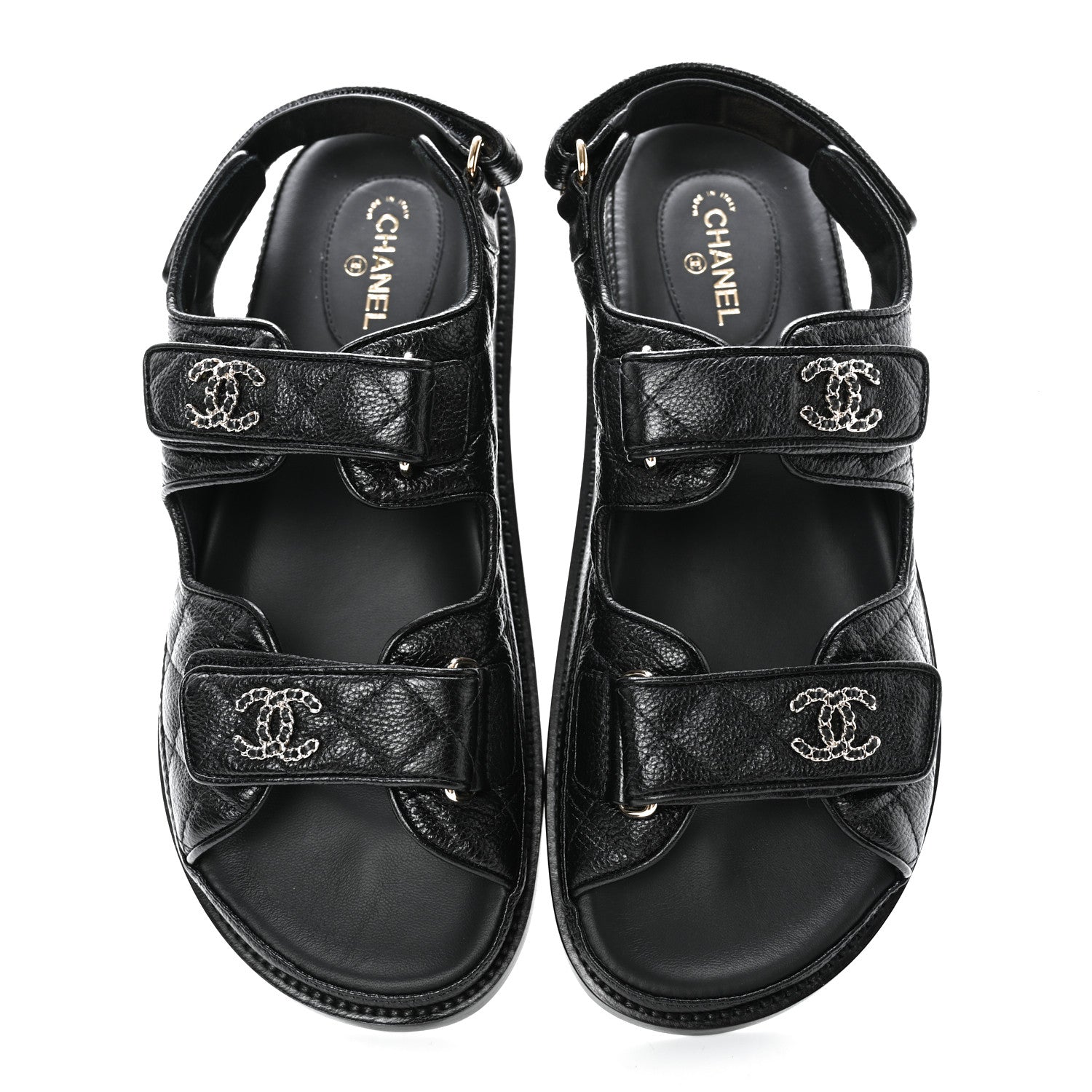 Chanel Grained Calfskin Velcro Dad Sandals 38.5 Black 5 of 11