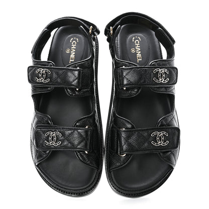 Chanel Grained Calfskin Velcro Dad Sandals 38.5 Black 5 of 11
