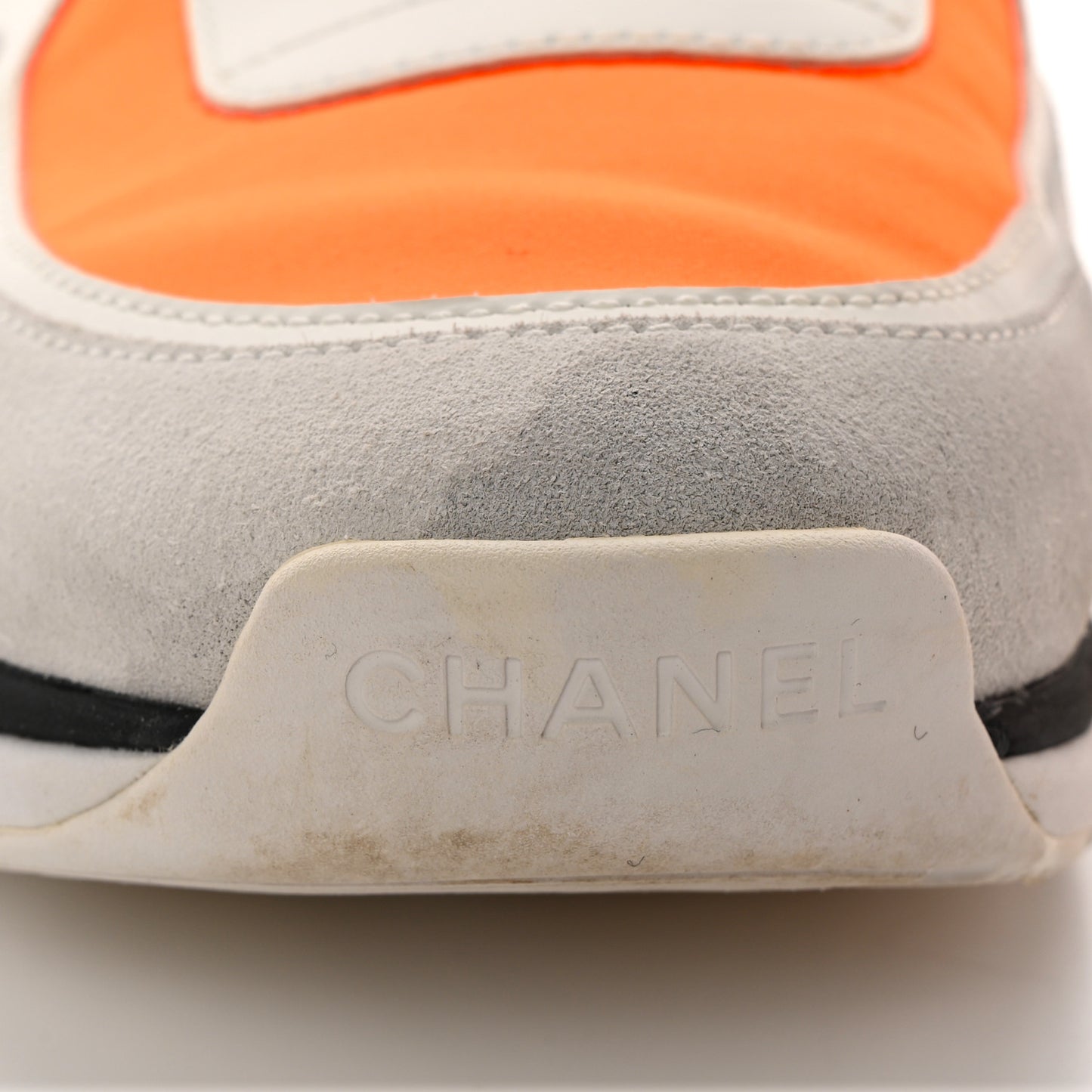 Suede Calfskin Lambskin Neoprene High Top CC Sneakers 39.5 White Fluo Orange