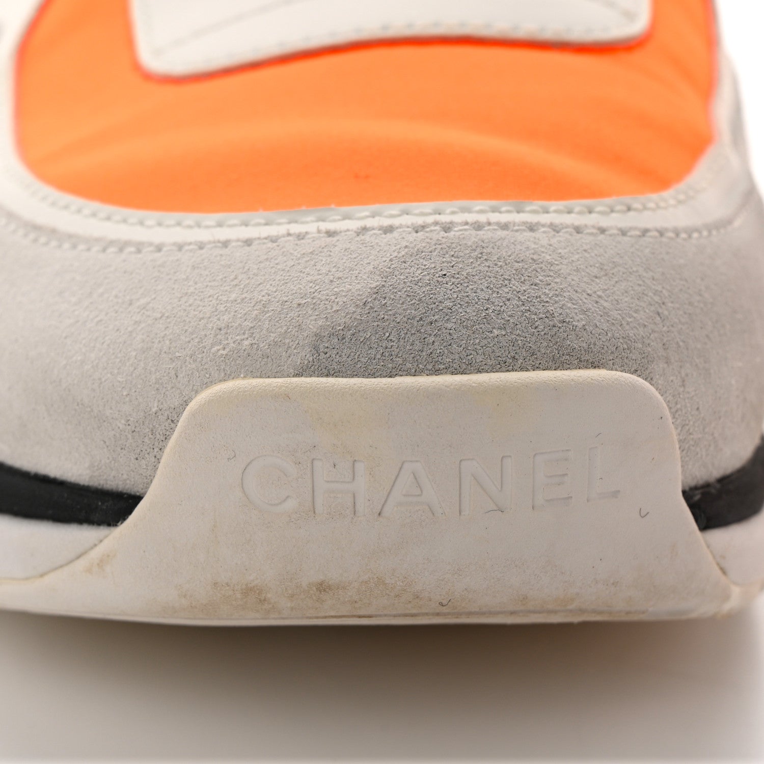 Chanel Suede Calfskin Lambskin Neoprene High Top CC Sneakers 39.5 White Fluo Orange 18 of 23