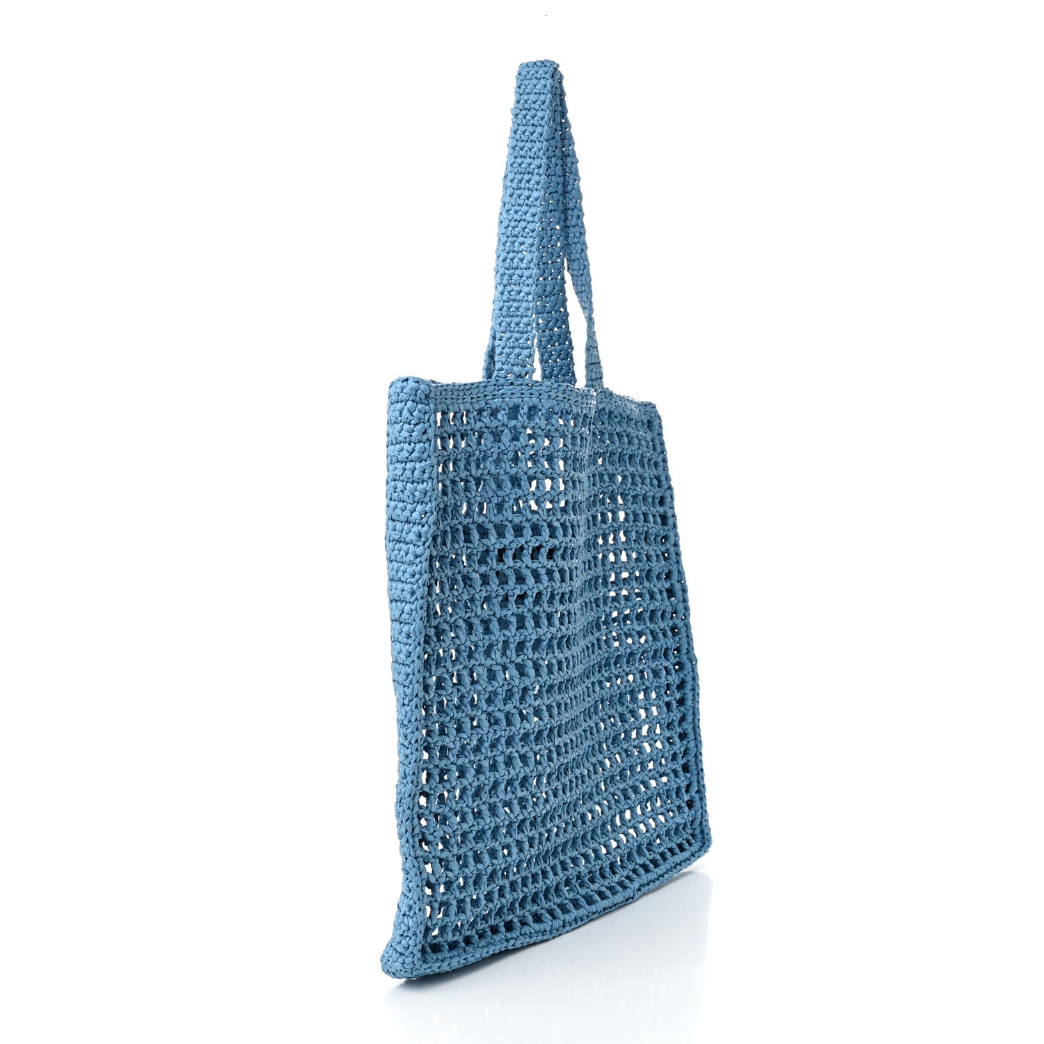 Prada Yarn Raffia Effect Crochet Logo Embroidered Tote Bag Celeste 3 of 10