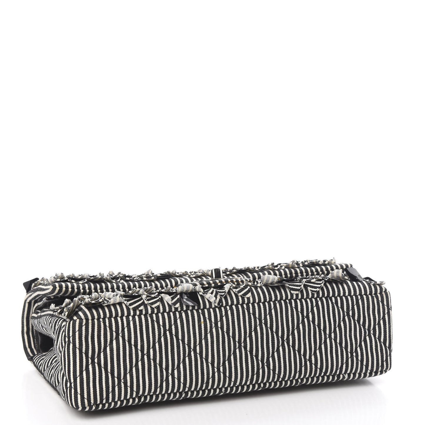 Canvas Sequin Stripe Medium Double Flap Black White