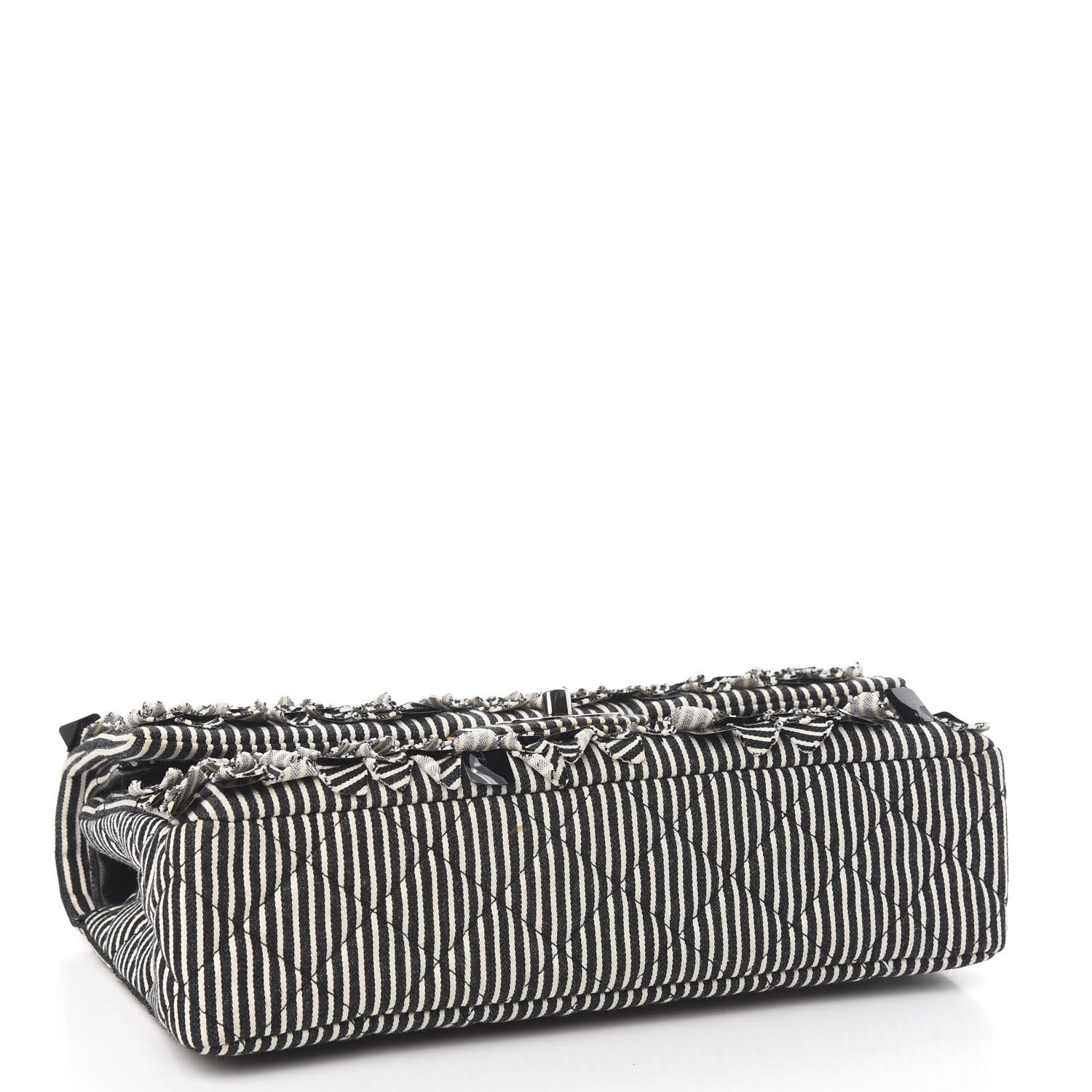 Chanel Canvas Sequin Stripe Medium Double Flap Black White 4 of 10