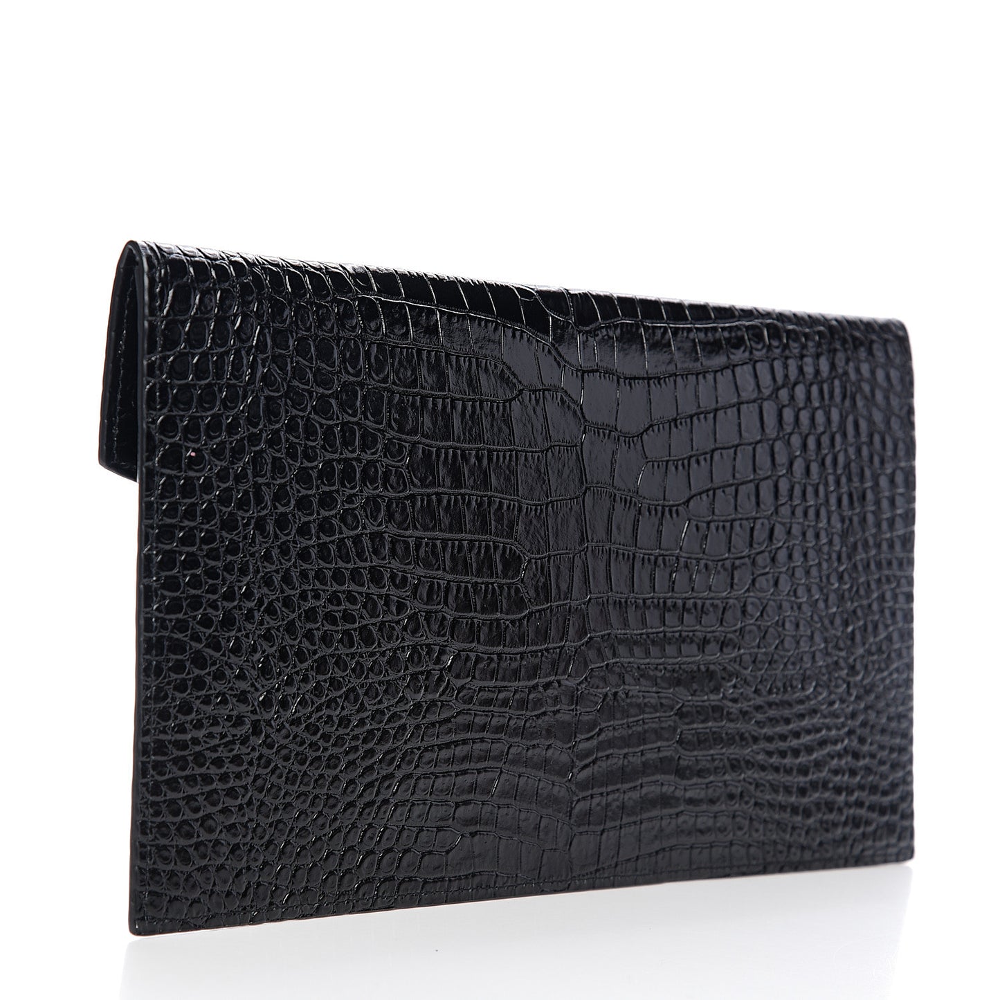 Calfskin Crocodile Embossed Uptown Monogram Clutch Black