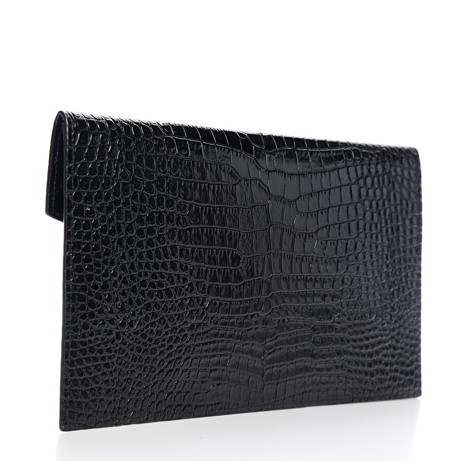 Saint Laurent Calfskin Crocodile Embossed Uptown Monogram Clutch Black 2 of 6