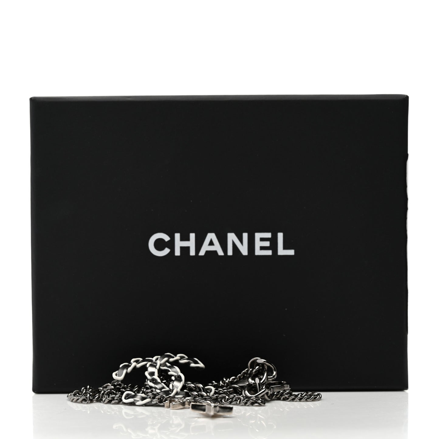 Crystal Lambskin Resin Chain CC Necklace Silver White Black