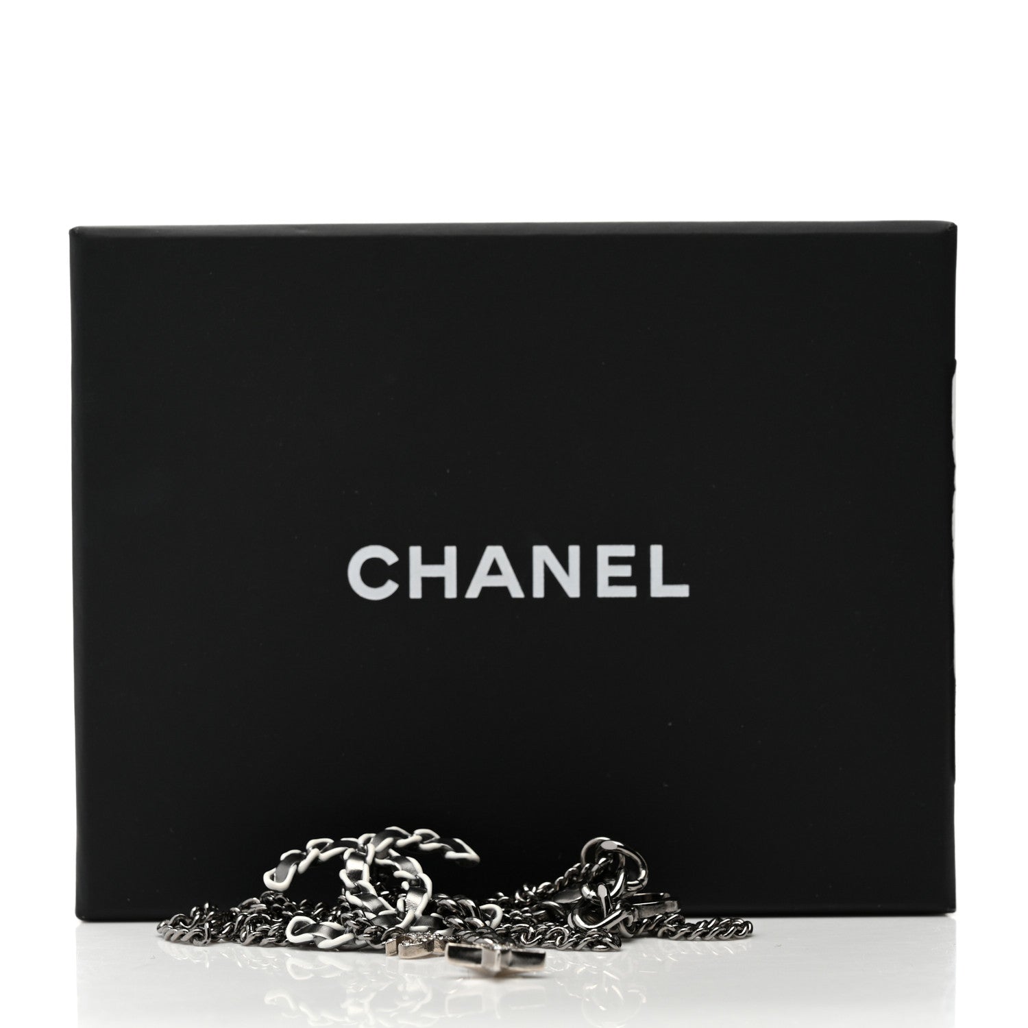 Chanel Crystal Lambskin Resin Chain CC Necklace Silver White Black 6 of 6