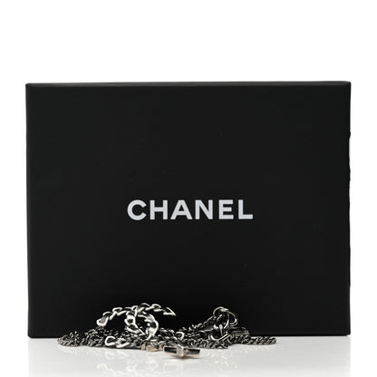 Chanel Crystal Lambskin Resin Chain CC Necklace Silver White Black 6 of 6