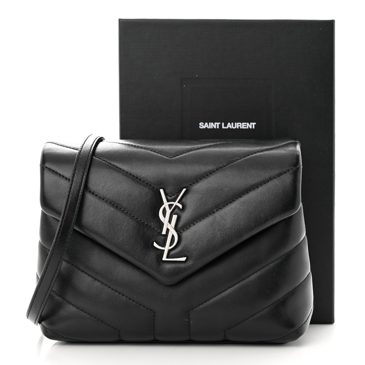 Calfskin Y Quilted Monogram Toy Loulou Crossbody Bag Black