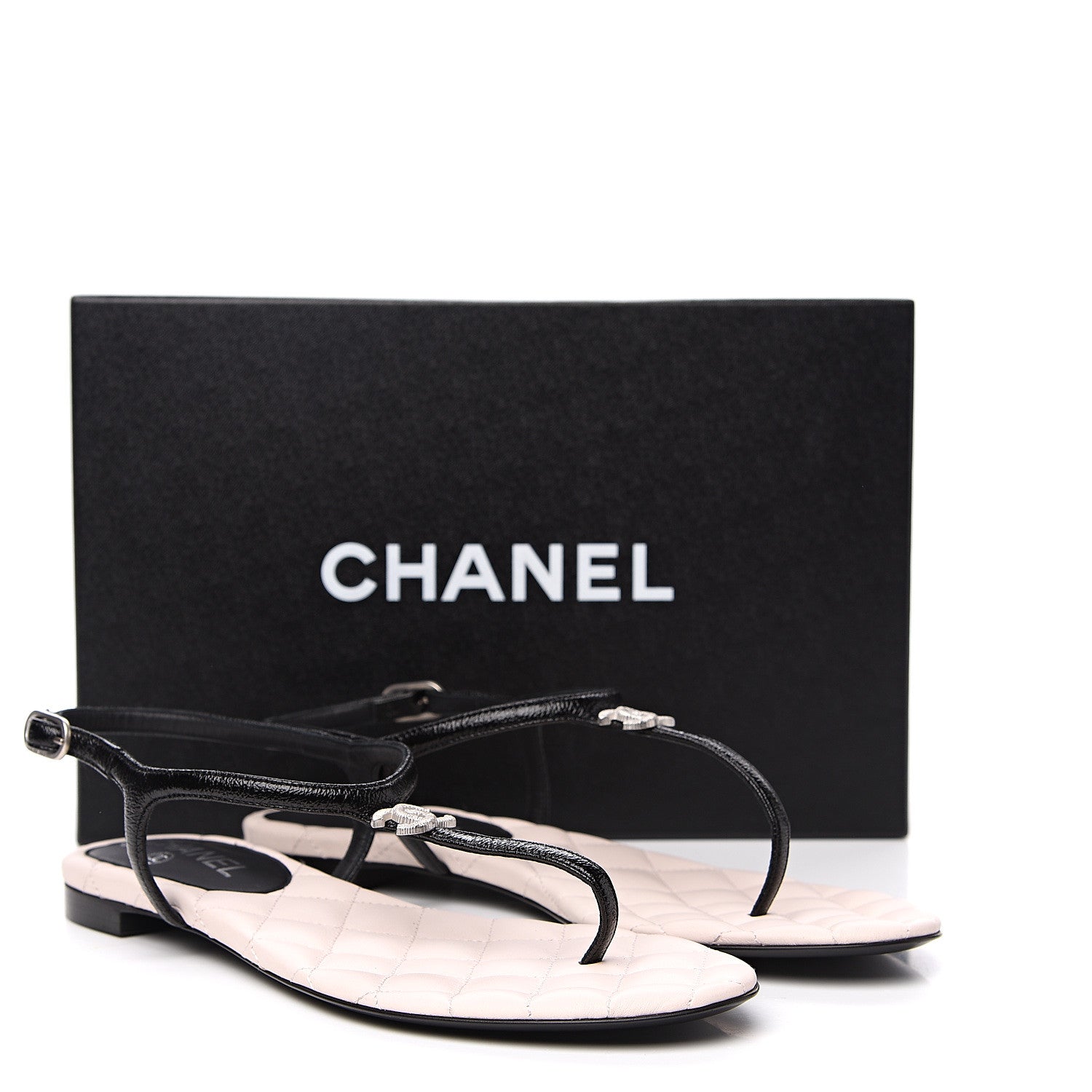 Chanel Patent Goatskin CC Thong Sandals 39 Black 8 of 8