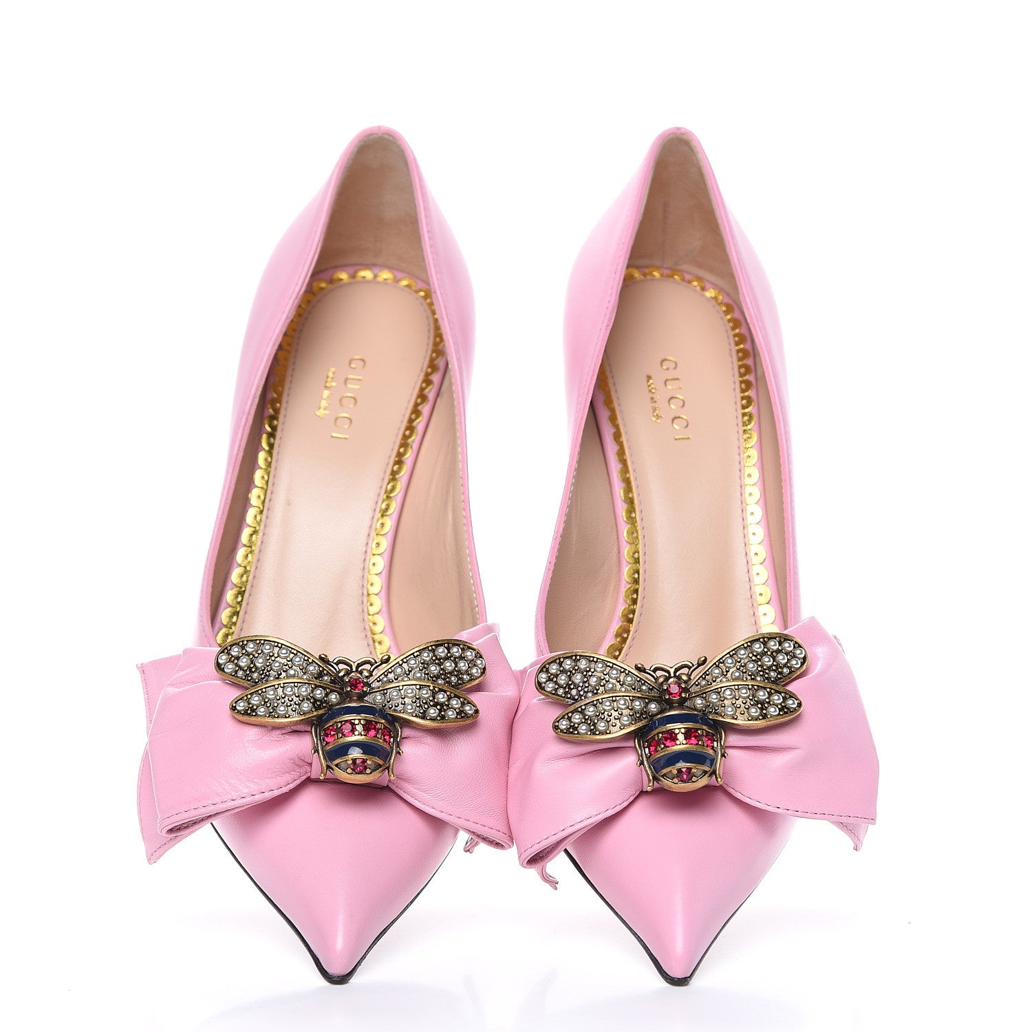Gucci Nappa Queen Margaret Bow Mid Heel Pumps 37.5 Sugar Pink 5 of 12