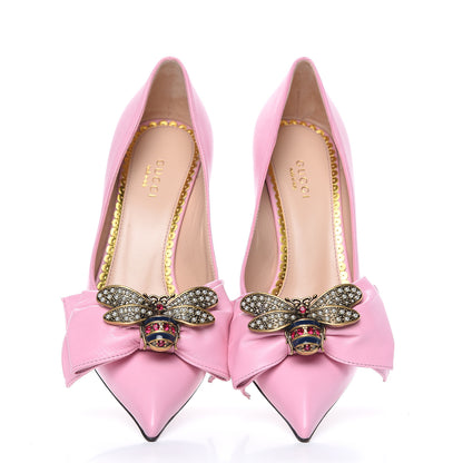 Gucci Nappa Queen Margaret Bow Mid Heel Pumps 37.5 Sugar Pink 5 of 12