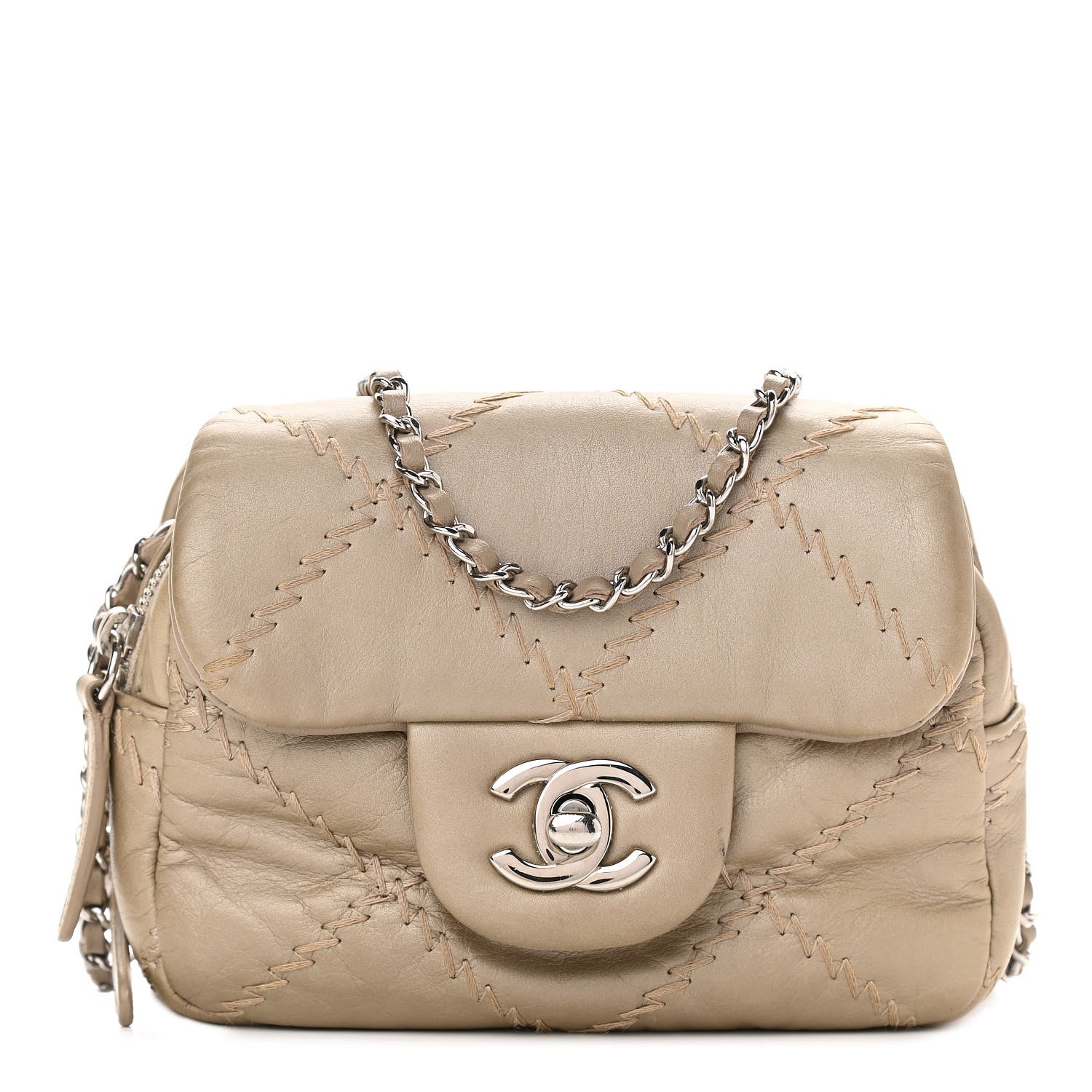 Chanel Metallic Lambskin Stitched New Mini Flap Beige 1 of 13
