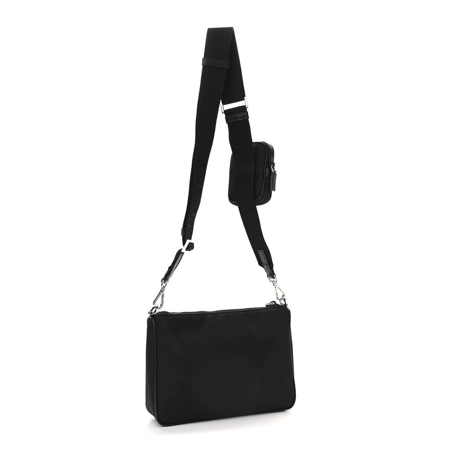 Re-Nylon Saffiano Pocket Zippered Shoulder Bag Black