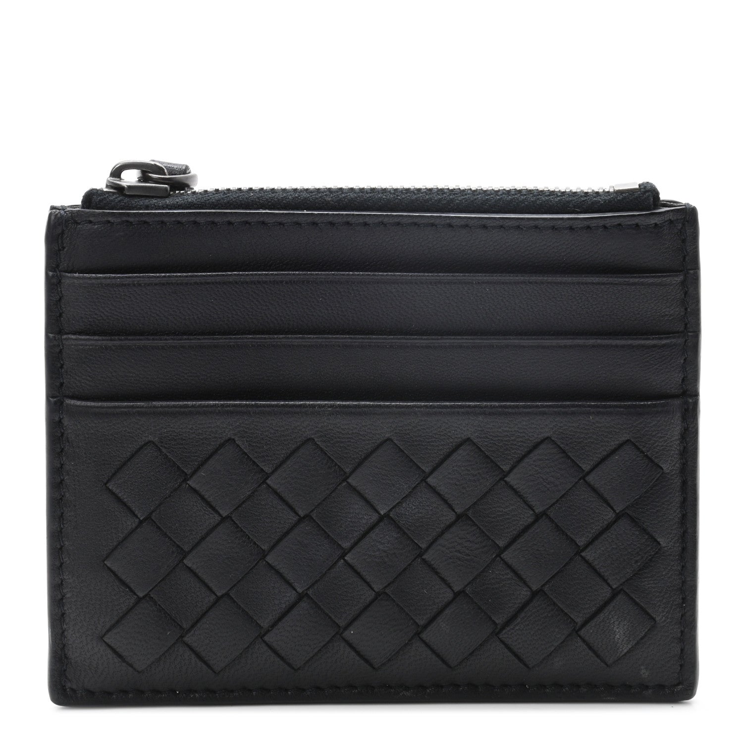Bottega Veneta Calfskin Intrecciato Zip Card Holder Black 1 of 7