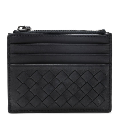 Bottega Veneta Calfskin Intrecciato Zip Card Holder Black 1 of 7