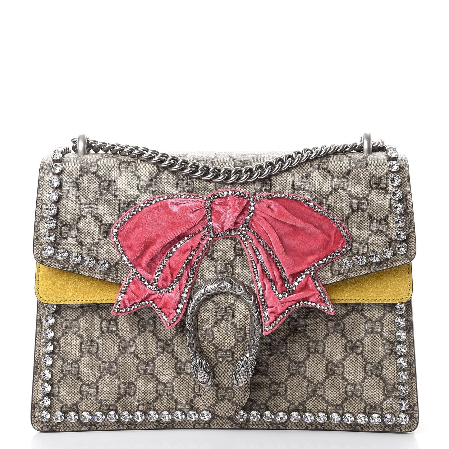 GG Supreme Monogram Crystal Bow Embroidered Medium Dionysus Shoulder Bag Yellow