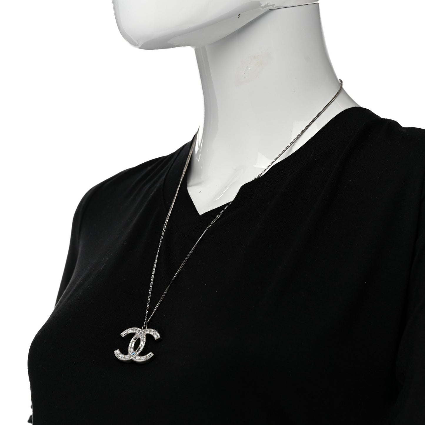Baguette Crystal CC Necklace Silver