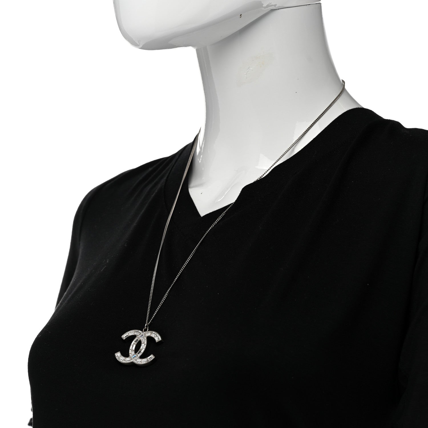 Chanel Baguette Crystal CC Necklace Silver 2 of 5