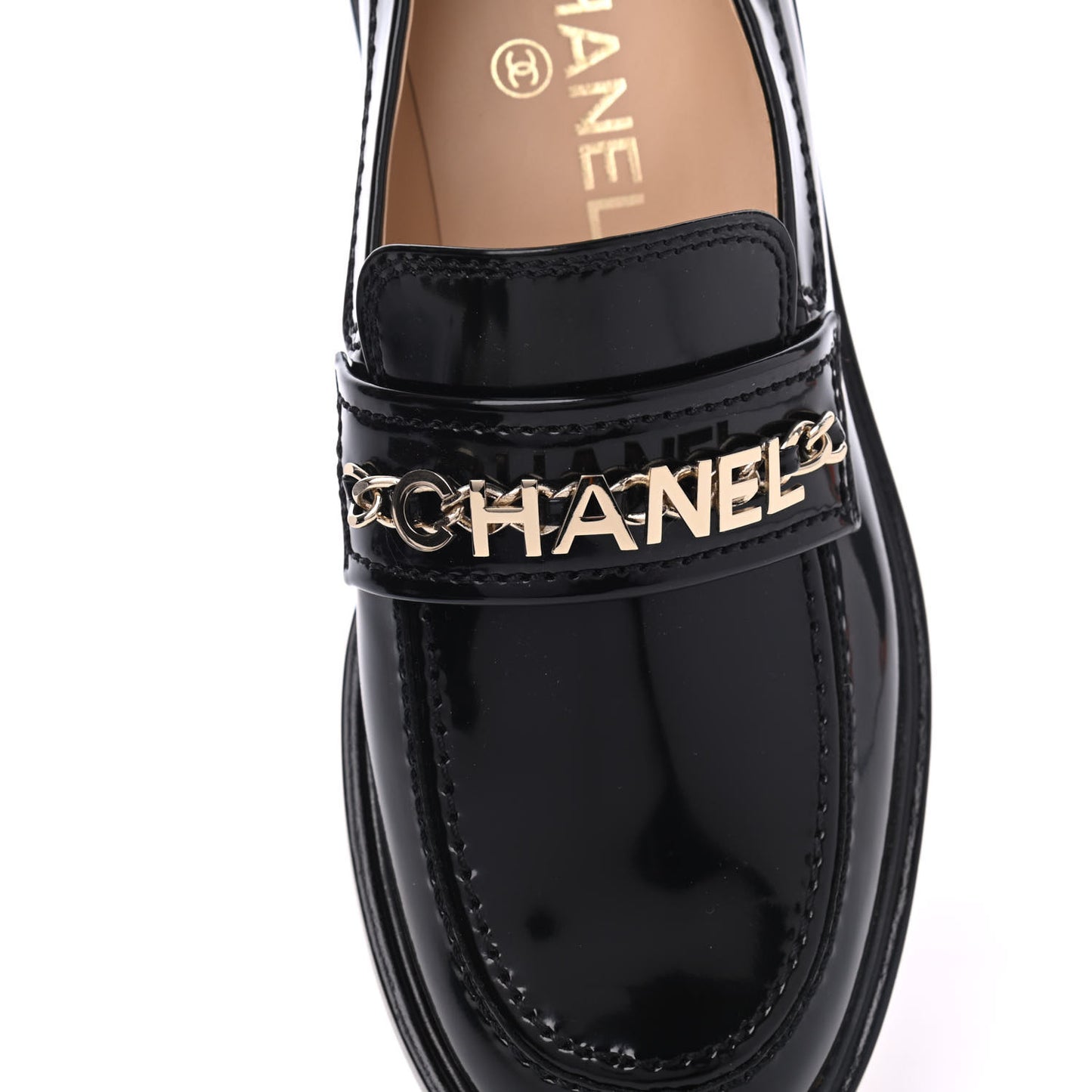 Shiny Calfskin Logo Loafers 37.5 Black