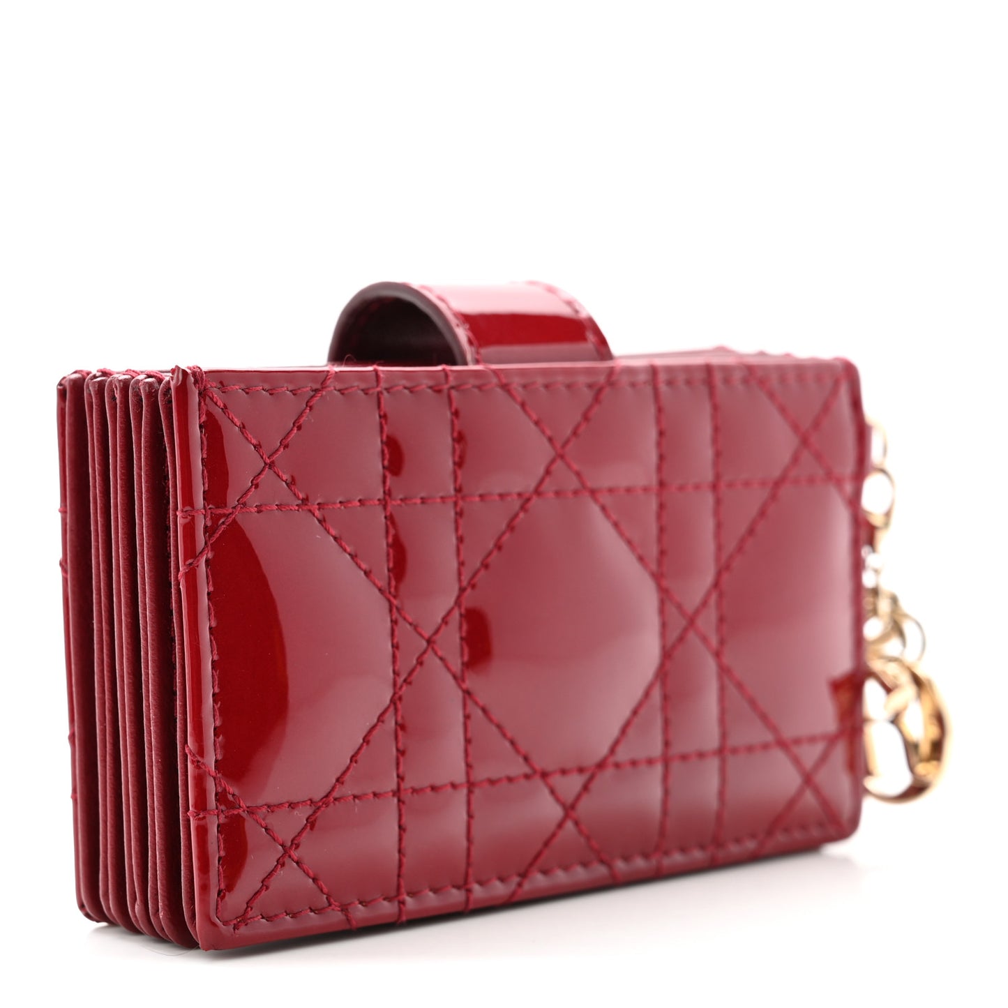 Patent Cannage Lady Dior 5-Gusset Card Holder Rouge Ceris