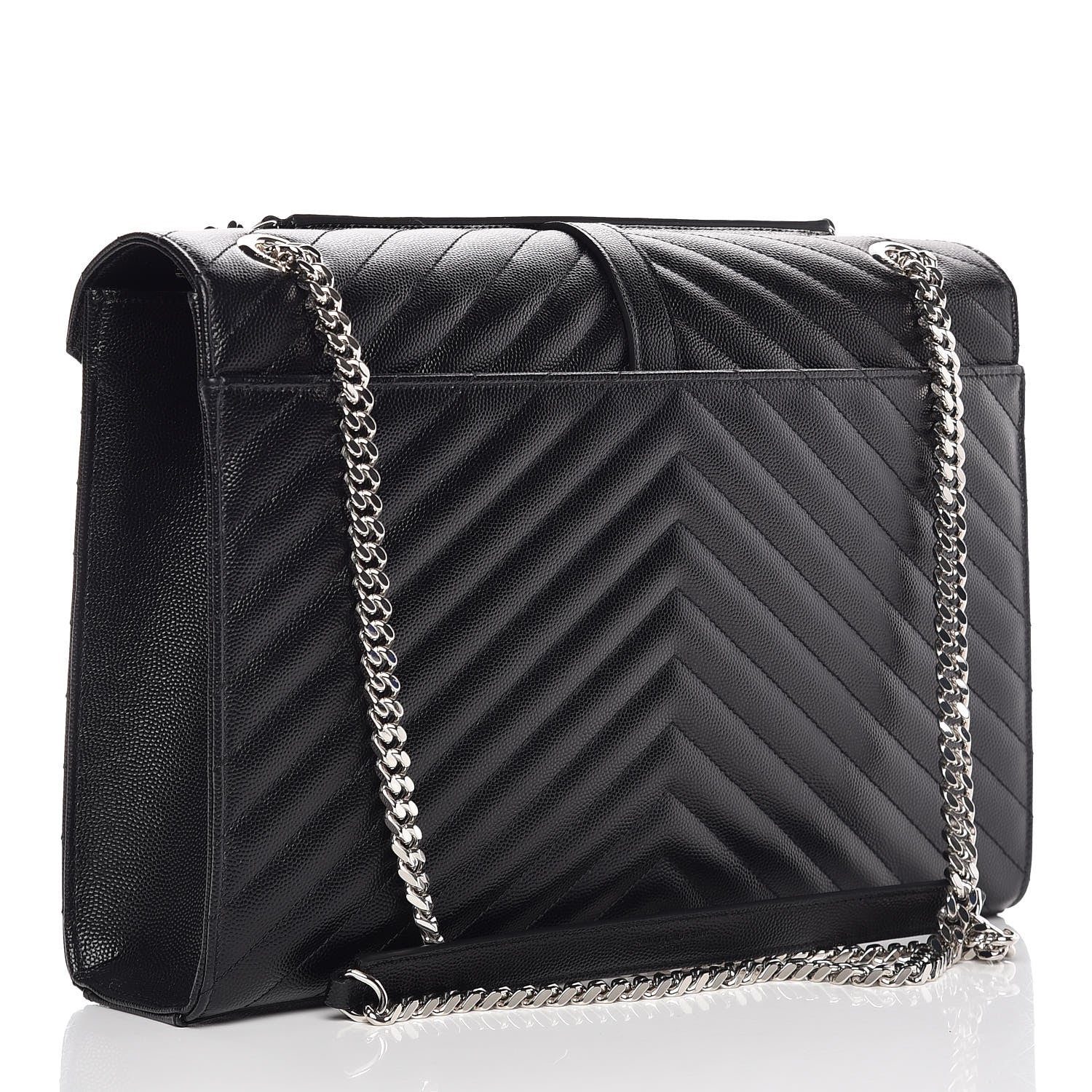 Saint Laurent Grain De Poudre Matelasse Chevron Large Monogram Satchel Black 3 of 9