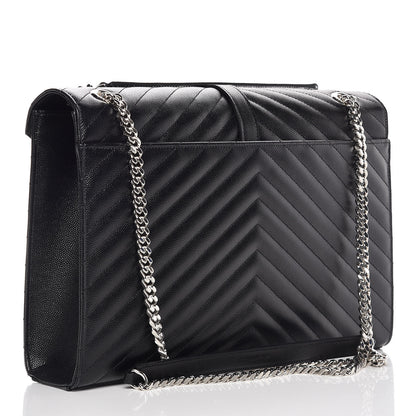 Saint Laurent Grain De Poudre Matelasse Chevron Large Monogram Satchel Black 3 of 9