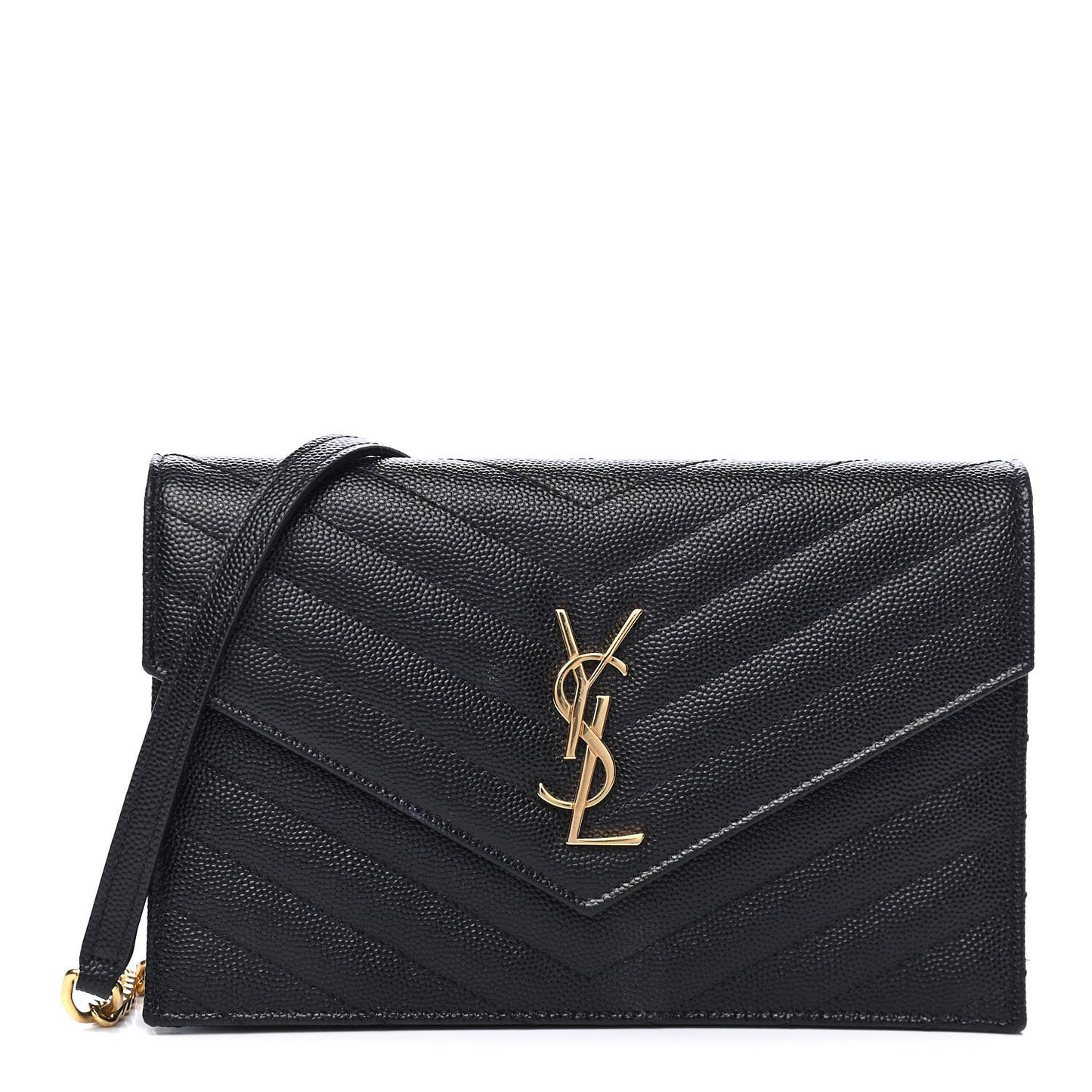 Grain De Poudre Matelasse Chevron Monogram Envelope Chain Wallet Black