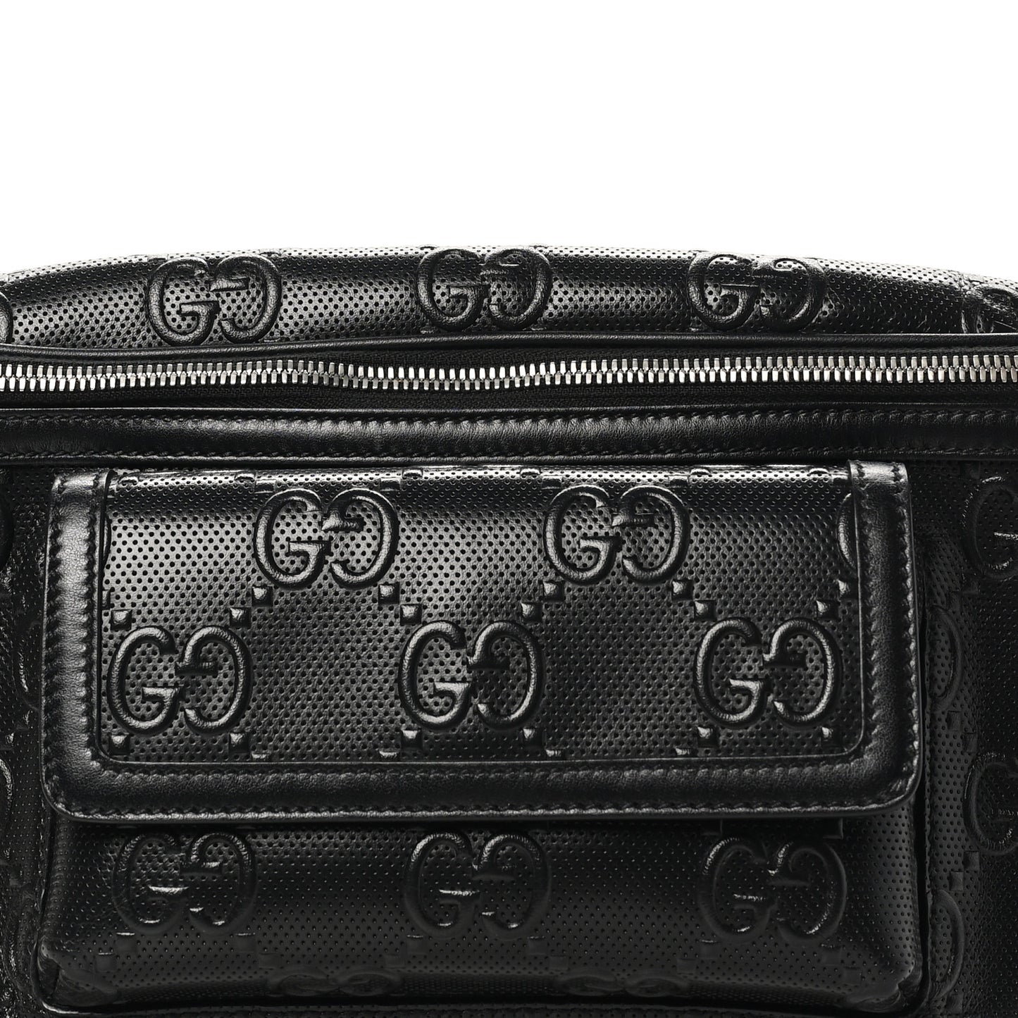 Calfskin GG Tennis Embossed Pocket Belt Bag Black