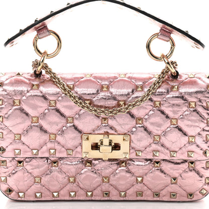 Valentino Garavani Metallic Wrinkled Lambskin Small Rockstud Spike Shoulder Bag Lipstick 7 of 10