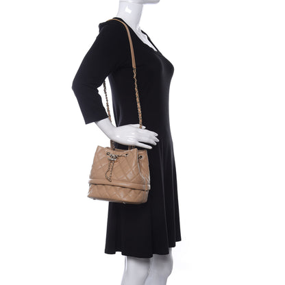 Chanel Caviar Quilted Rolled Up Bucket Drawstring Bag Beige 2 of 10