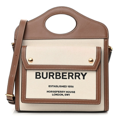 Burberry Canvas Smooth Calfskin Two Tone Mini Pocket Bag Natural Malt Brown 1 of 10
