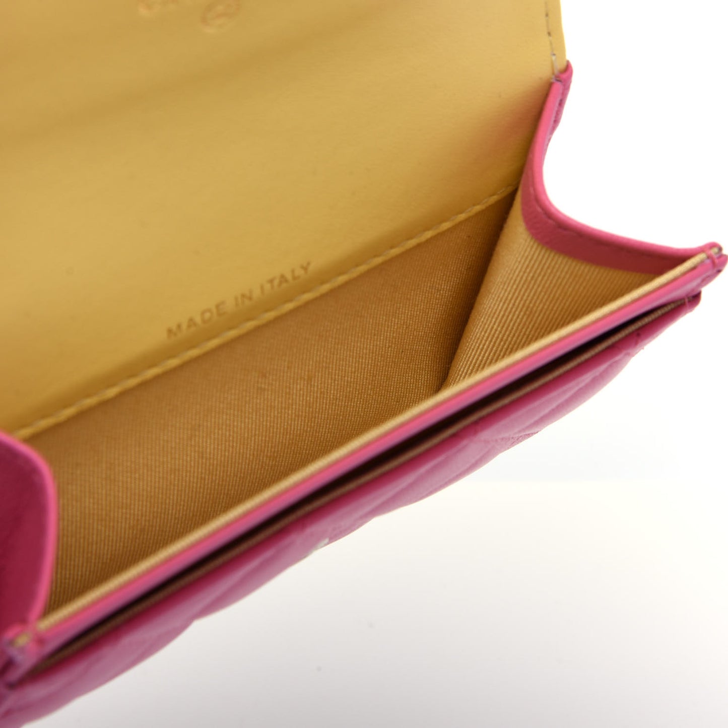Lambskin Quilted Flap Card Holder Wallet Pink Yellow