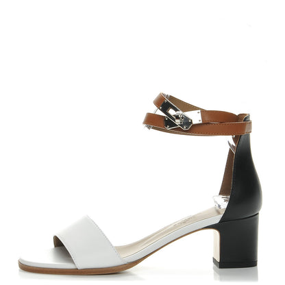 Hermes Box Calfskin Manege Sandals 36 Natural White Black 1 of 8