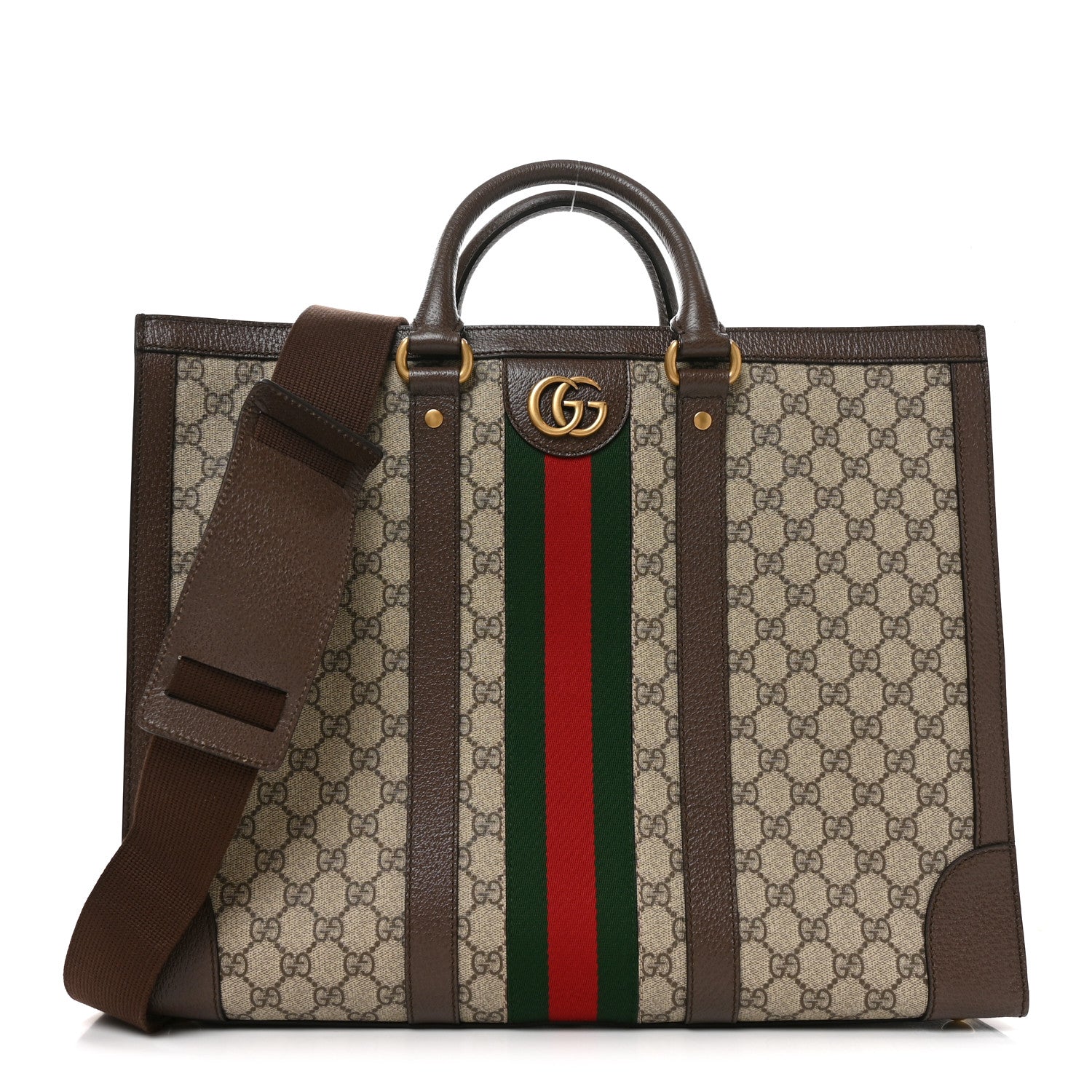 Gucci GG Supreme Monogram Textured Dollar Calfskin Web Large Ophidia Tote Bag Beige Ebony 1 of 9