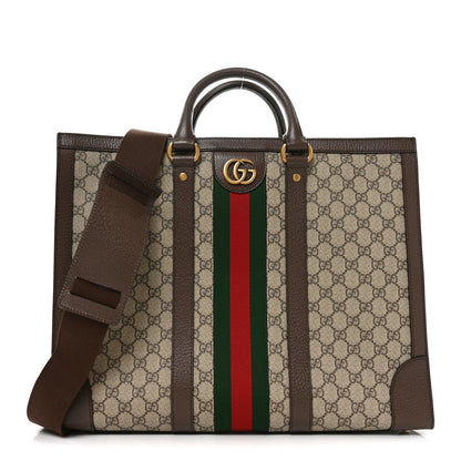 Gucci GG Supreme Monogram Textured Dollar Calfskin Web Large Ophidia Tote Bag Beige Ebony 1 of 9