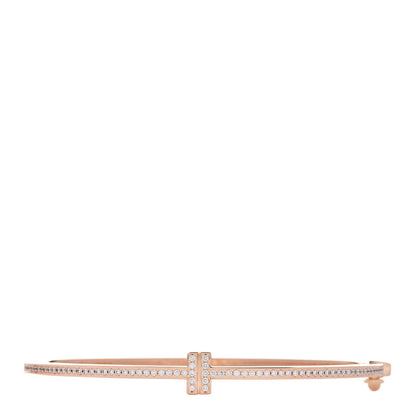 Tiffany 18K Rose Gold Diamond T Hinged Wire Bangle Bracelet 1 of 4