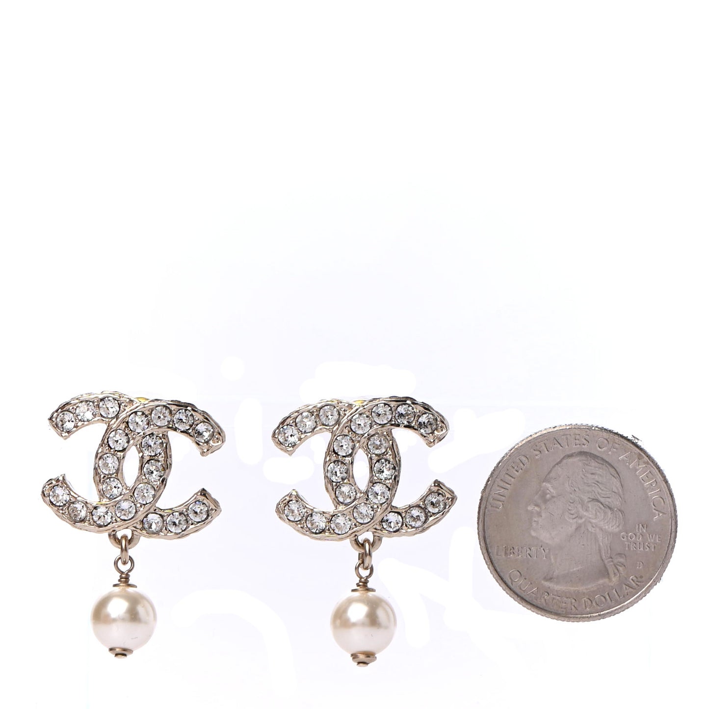 Crystal Pearl CC Drop Earrings Gold