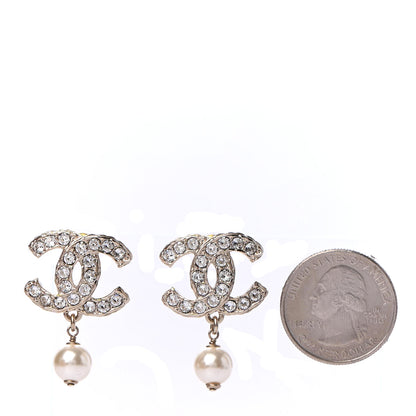 Chanel Crystal Pearl CC Drop Earrings Gold 2 of 4