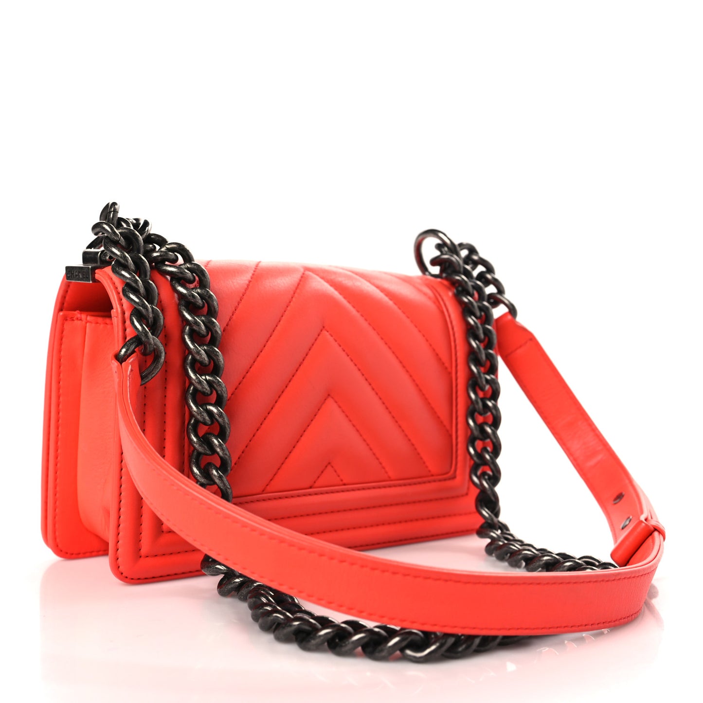 Calfskin Chevron Quilted Small Boy Flap Coral