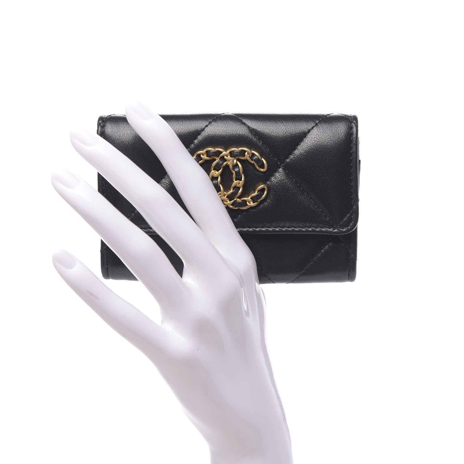 Chanel Shiny Goatskin Quilted 19 Flap Card Holder Black 2 of 9