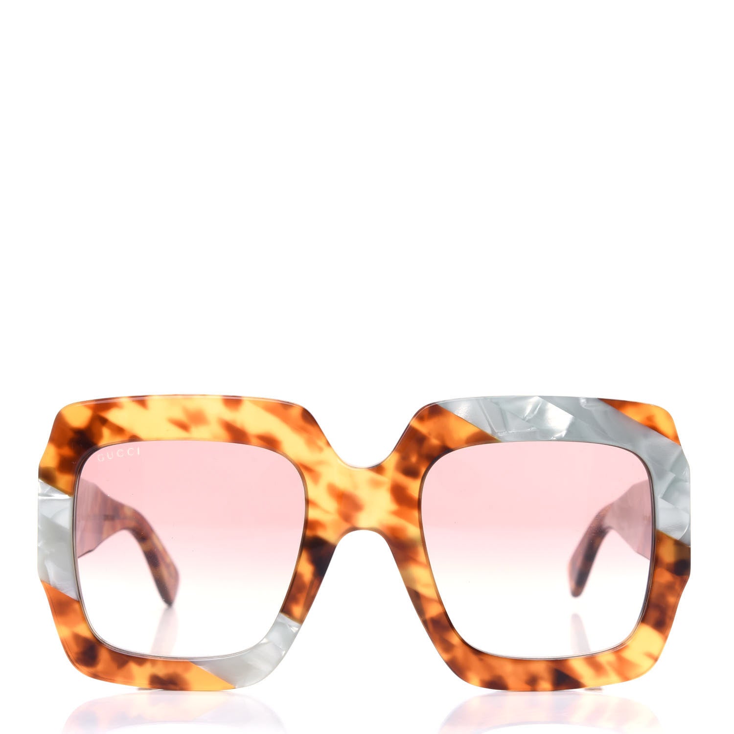 Gucci Square Web Frame Striped Sunglasses GG0178S Havana Silver 2 of 4