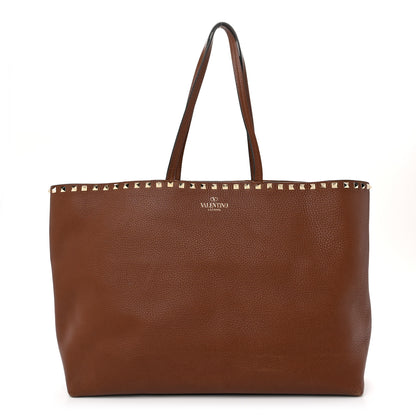 Valentino Garavani Grained Calfskin Rockstud Shoulder Tote Bright Cognac 1 of 9