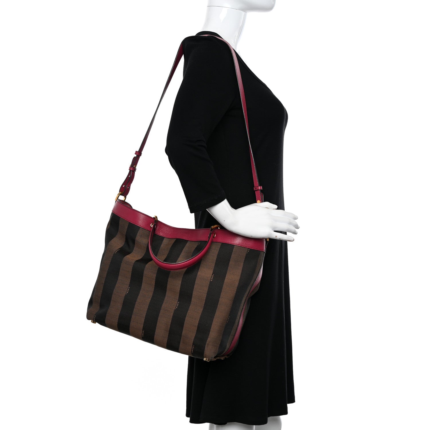 Fendi Pequin Vitello Shoulder Tote Tobacco Amarena 2 of 16
