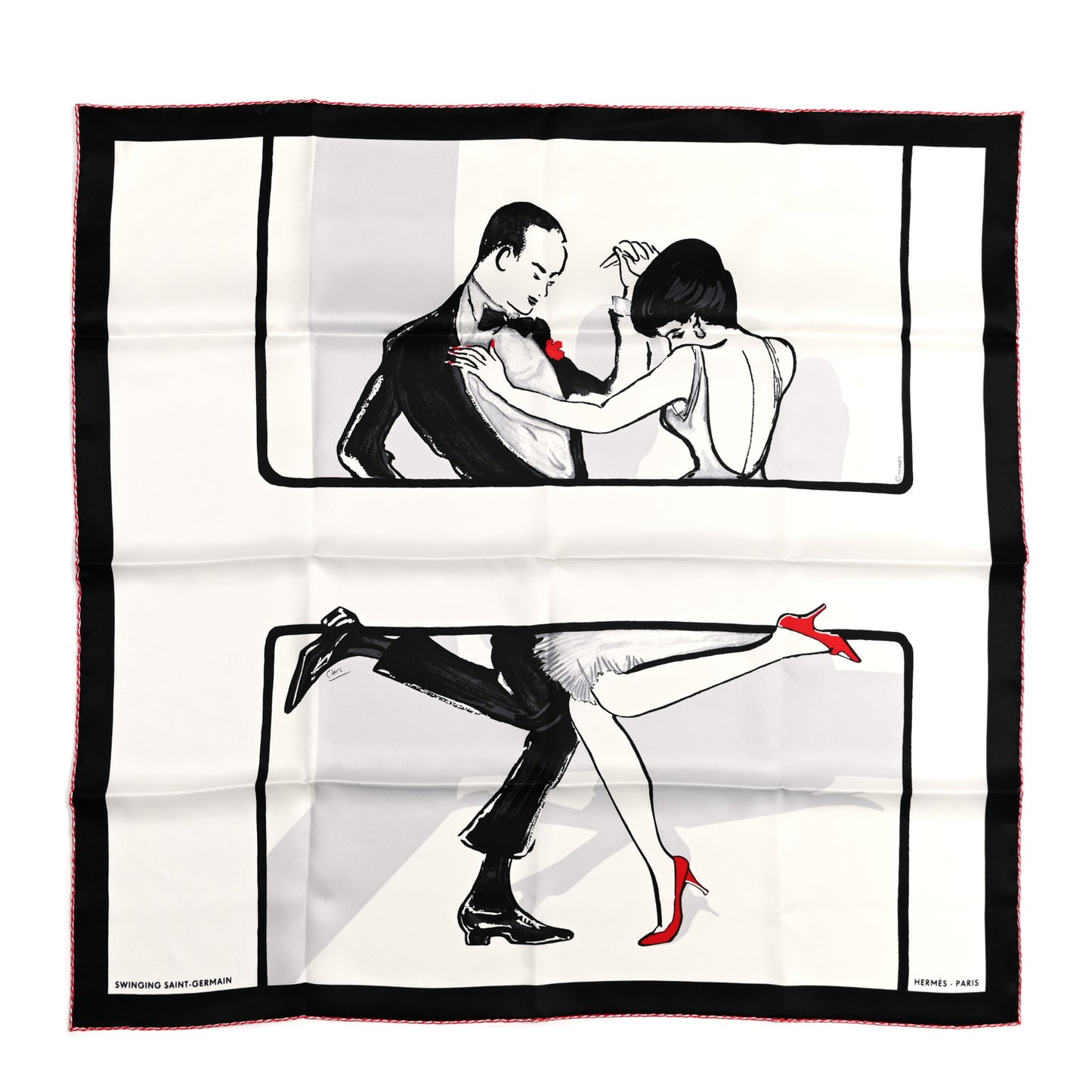 Silk Swinging Saint Germain Scarf 70 White Black Rouge