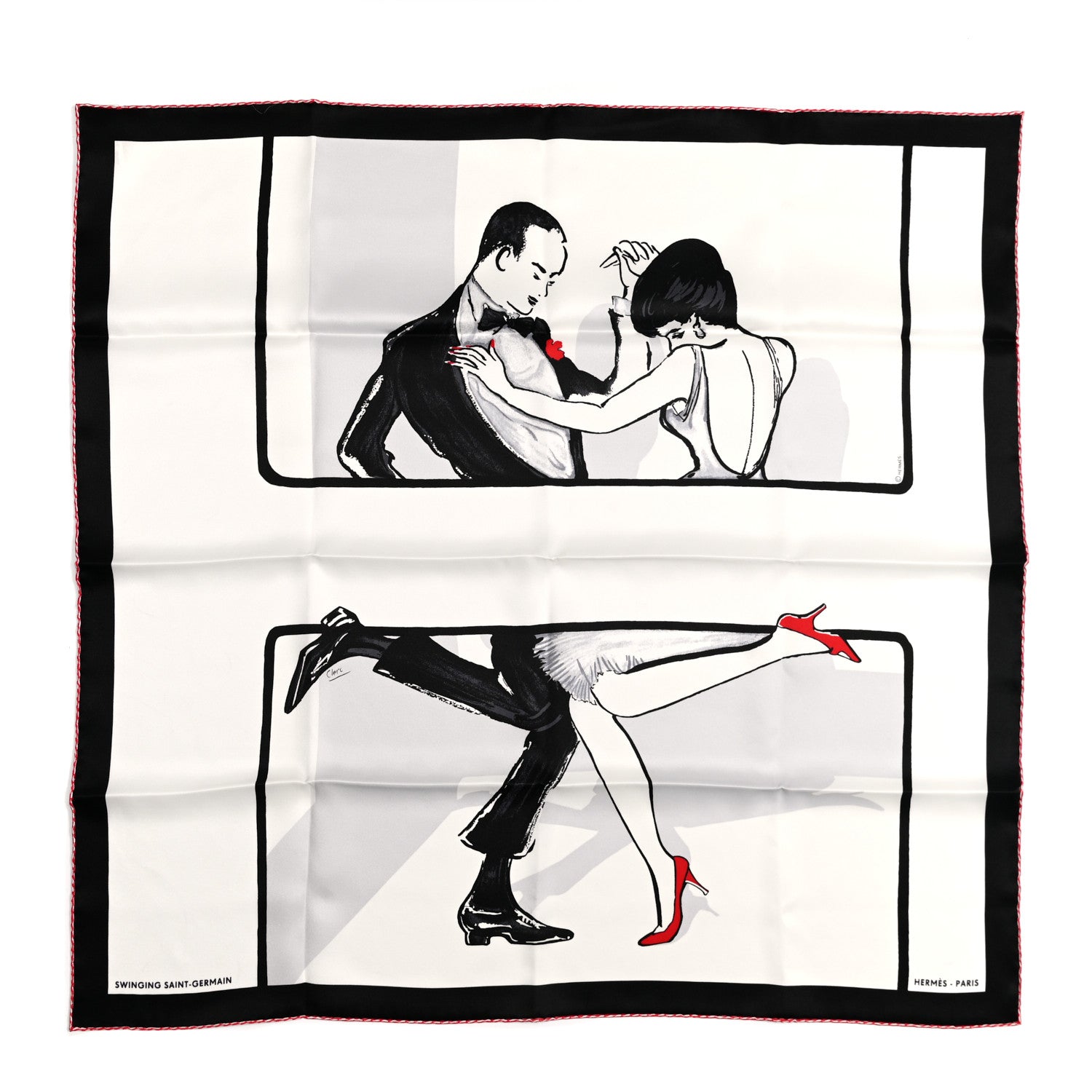 Hermes Silk Swinging Saint Germain Scarf 70 White Black Rouge 1 of 7